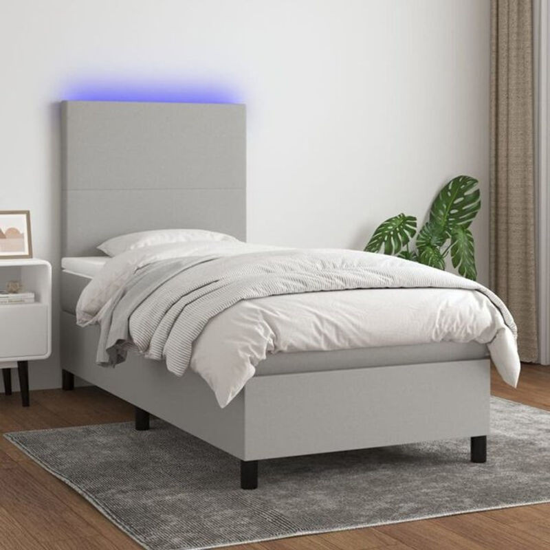 vidaxl Boxspringbett mit Matratze in Grau aus Stoff, B/T/H: 90 x 190 x 128 cm - Bild 1