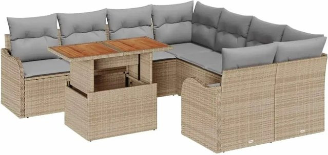 vidaXL Garten-Sofa-Set 9-tlg. in Beige mit Stauraum und Polsterkissen aus Poly Rattan - Bild 1