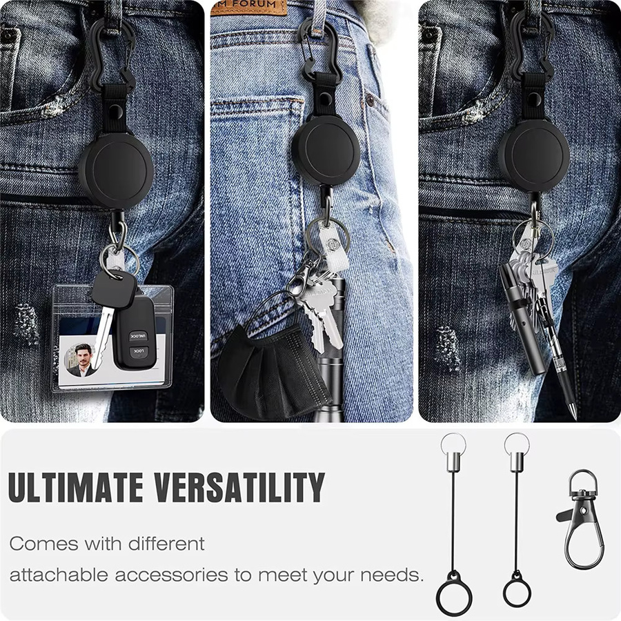 Schwarzer Ausweishalter aus Kunststoff mit Schlüsselanhänger und einziehbarem ID-Lanyard für Profis - Bild 4