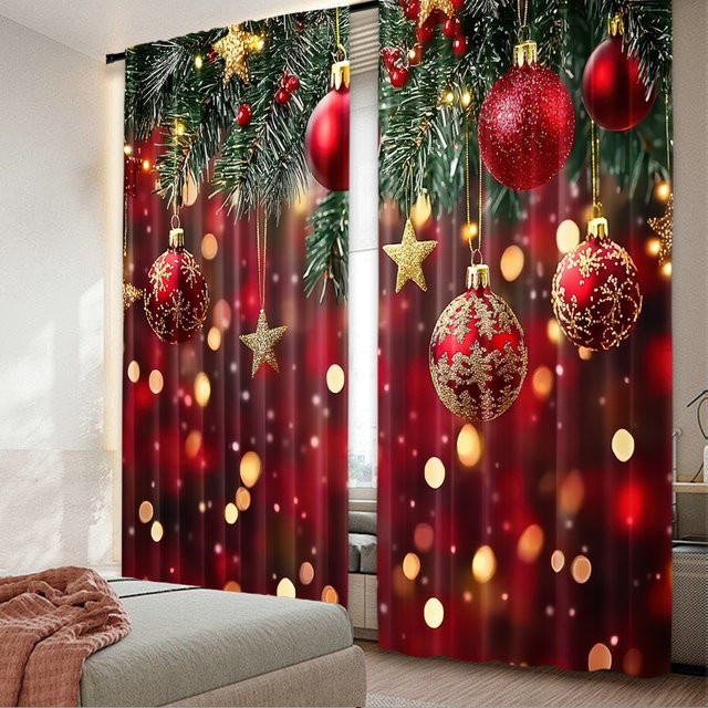 HolidayGlow 2er-Set Weihnachtsvorhänge aus Polyester mit Digitaldruck in Multicolor - Bild 1