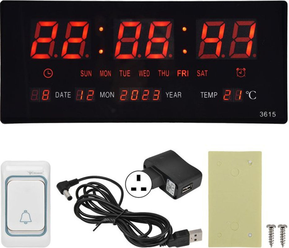 Digitale LED Wanduhr von Tooarts in Schwarz mit Thermometer, geräuschlos und minimalistisch, B/H: 36,6 x 15,5 cm - Bild 1