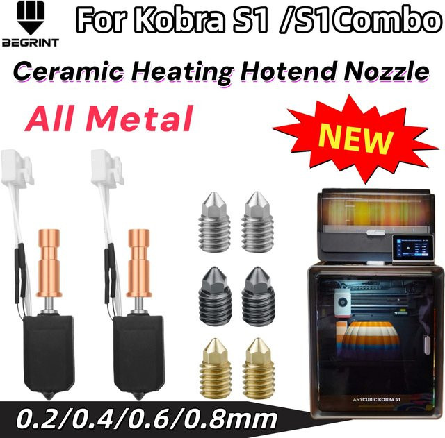 Anycubic Voll-Metall-Hotend-Kit für Anycubic Kobra S1 / S1 Combo mit 100K Keramik-Heizdüse ohne PTFE für 3D-Drucker-Teile - Bild 1
