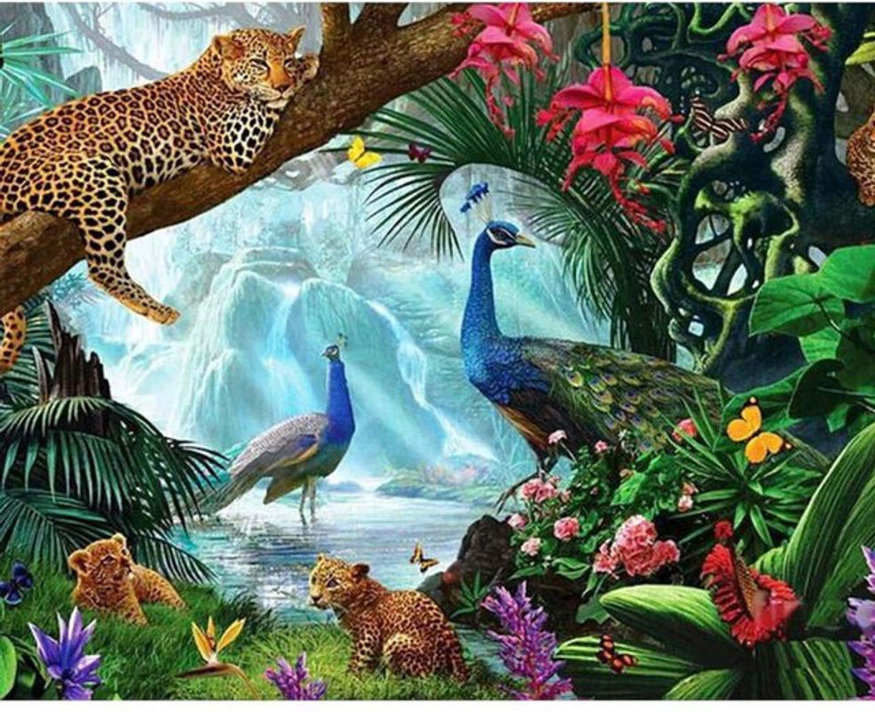 FIYO Diamond Painting 5D DIY Set mit Leoparden- und Pfauen-Motiv, mehrfarbig, B/H: 30 x 20 cm - Bild 1