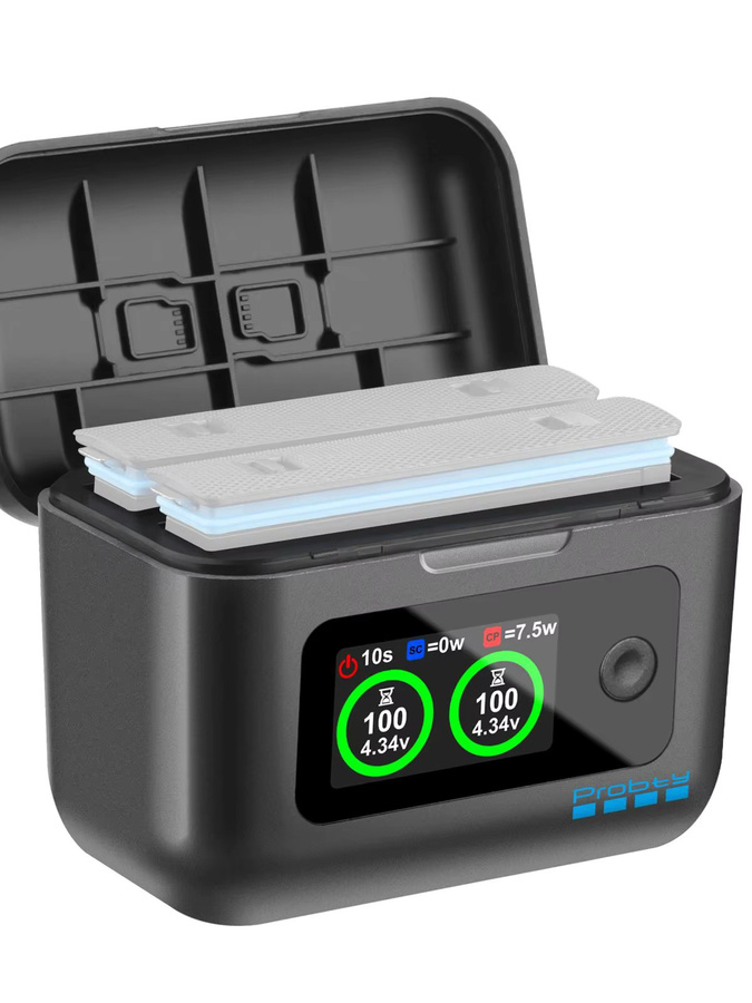 Probty Akku-Schnellladebox für Insta360 X4 Air mit LCD-Display, Farbe: Schwarz - Bild 6