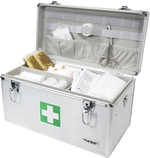 HMF Medizinkoffer Erste Hilfe Koffer mit Tragegriff in Silber, B/T/H: 40 x 22 x 20 cm - Bild 1