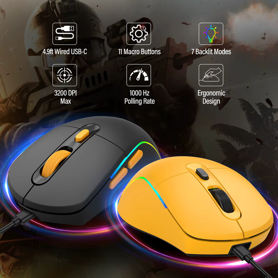 E-YOOSO Gaming-Maus SG8925 Ultraleicht, Kabelgebunden, RGB, Orange, USB-C Anschluss für PC und Laptop - Bild 4