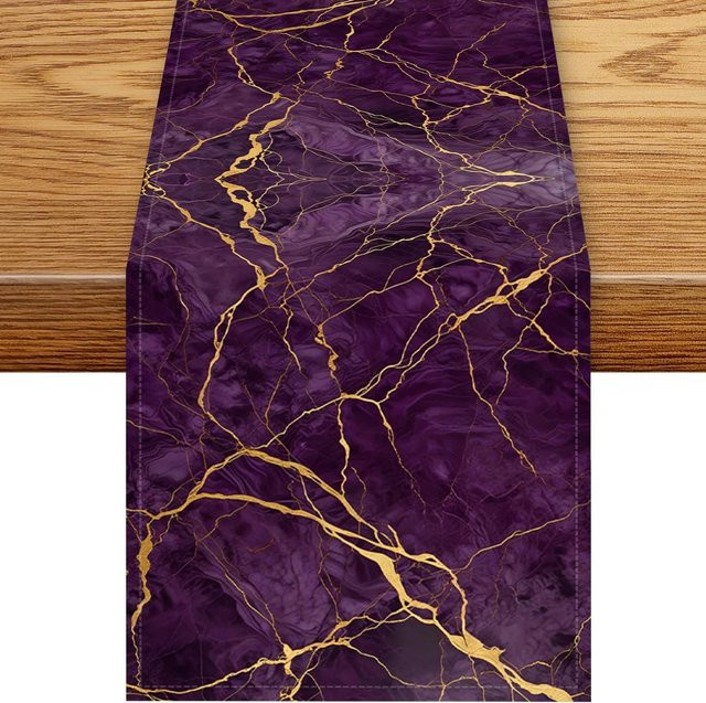 JINGYUE Pet Tischläufer aus Leinen in Lila mit abstraktem Marmor-Design, Breite: 33 cm, Länge: 150 cm - Bild 1
