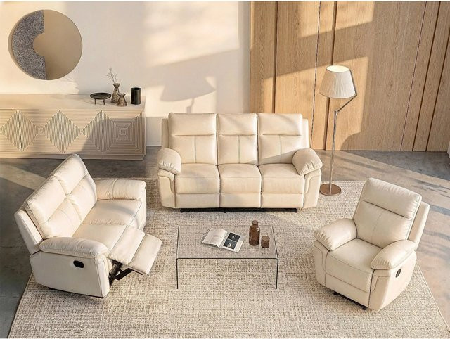 Vente-unique Couchgarnitur Pakita in Elfenbein mit 3-Sitzer-Sofa, 2-Sitzer-Sofa und Sessel, B/T/H: 208 x 153 x 98 cm - Bild 1