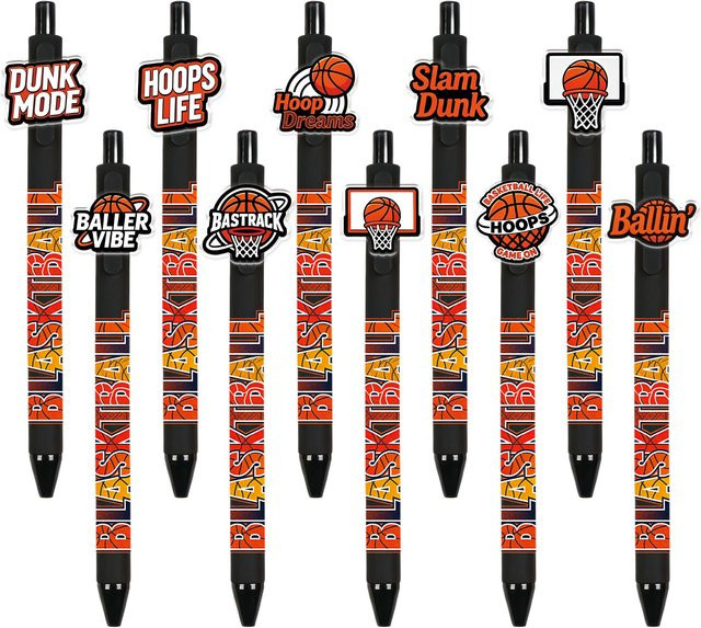 Kugelschreiber im Basketball-Design mit schwarzer Tinte, 10 Stück, Orange und Schwarz - Bild 1