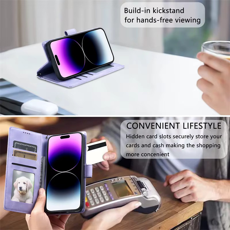 Xiaomi Totem Flower Leder Wallet Cover für Redmi Note 13 12 11 Pro Plus 14C 13C 12C Hülle in Purple - Bild 3