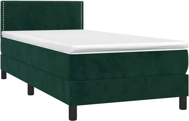 vidaXL Boxspringbett mit Matratze in Dunkelgrün aus Samt mit LED-Unterbettbeleuchtung und USB-Anschluss, B/T/H: 100 x 200 x 203 cm - Bild 1