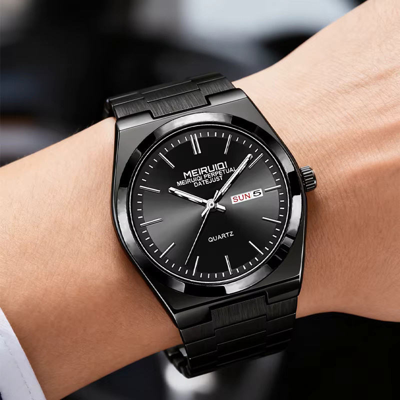 MEIRUIQI Armbanduhr Quarz, Edelstahl, Schwarz, Herren - Bild 5
