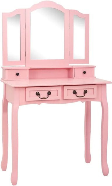 vidaXL Schminktisch-Set mit Hocker aus Paulowniaholz in Rosa, B/T/H: 80 x 69 x 141 cm - Bild 1
