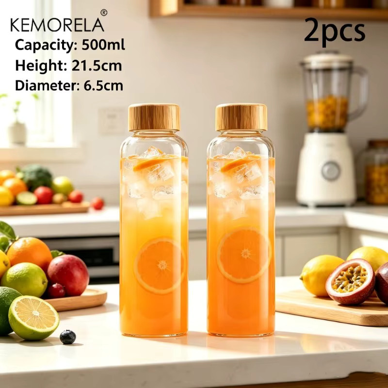 KEMORELA Glas-Sportwasserflasche mit Deckel, auslaufsicher und hitzebeständig, transparent, 500 ml, 750 ml, 1000 ml - Bild 2