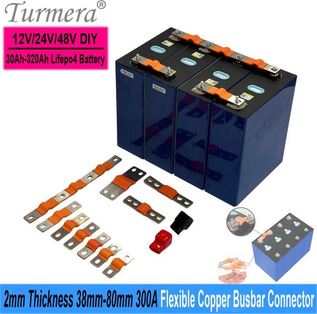 Turmera 12V Sammelschiene für Lifepo4-Batterien mit flexiblem Kupferanschluss, Gold, B/T/H: 74 x 56 x 2 mm, 300 A - Bild 1