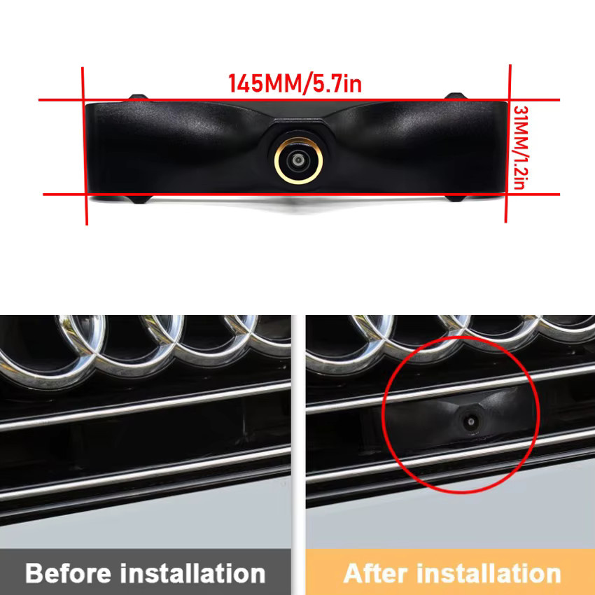HESHECAM Frontkamera für Audi A6 A6L C7 C8 4G Avant 2012 bis 2018, Wasserdichte AHD Nachtsicht-Kamera mit Logo in Schwarz - Bild 2