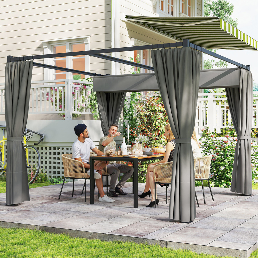 Outsunny Pergola Freistehende Terrassenüberdachung mit Schiebedach und 4 Seitenwänden, Hellgrau, B/T: 300 x 300 cm - Bild 2