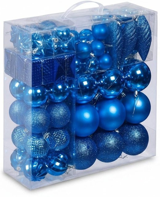 Relaxdays Weihnachtskugeln Set aus Kunststoff in Blau mit Herzen, Sternen und Zapfen, bruchsicher, B/T/H: 36 x 36 x 12 cm - Bild 1