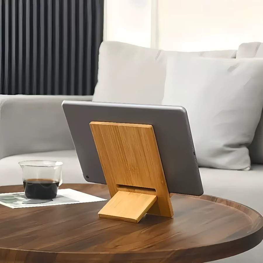 Verstellbarer Desktop-Handyhalter aus Bambus in Braun, praktischer Smartphone-Ladeständer aus Holz und multifunktionale Telefonhalterung - Bild 2