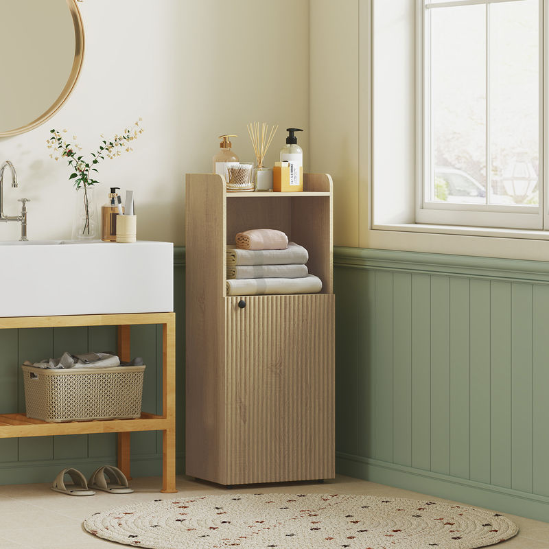 HOMCOM Badezimmerschrank Nischenschrank mit offenen Regalen und Schranktüren in Eiche, B/T/H: 40 x 31 x 104 cm - Bild 2