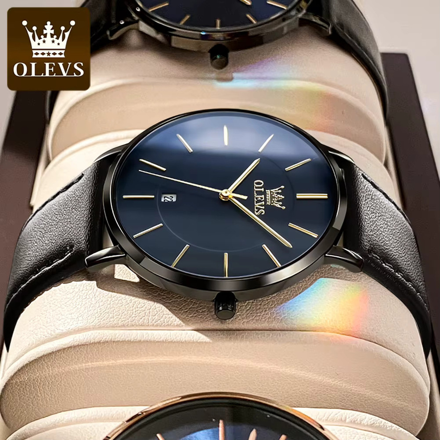 OLEVS Armbanduhr Quarz, Lederarmband, Schwarz, Herren - Bild 5