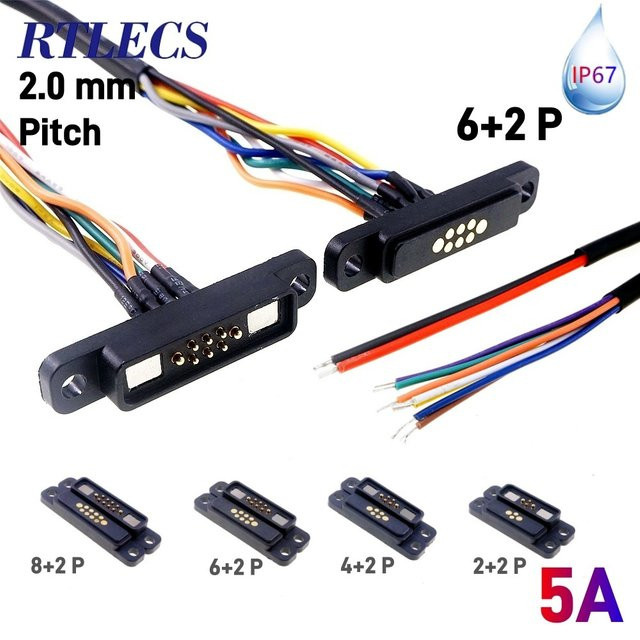 RTLECS Magnetischer Pogo-Pin-Stecker IP67 Wasserdicht 5A Hochstrom DC Power Charging Set in Schwarz - Bild 1