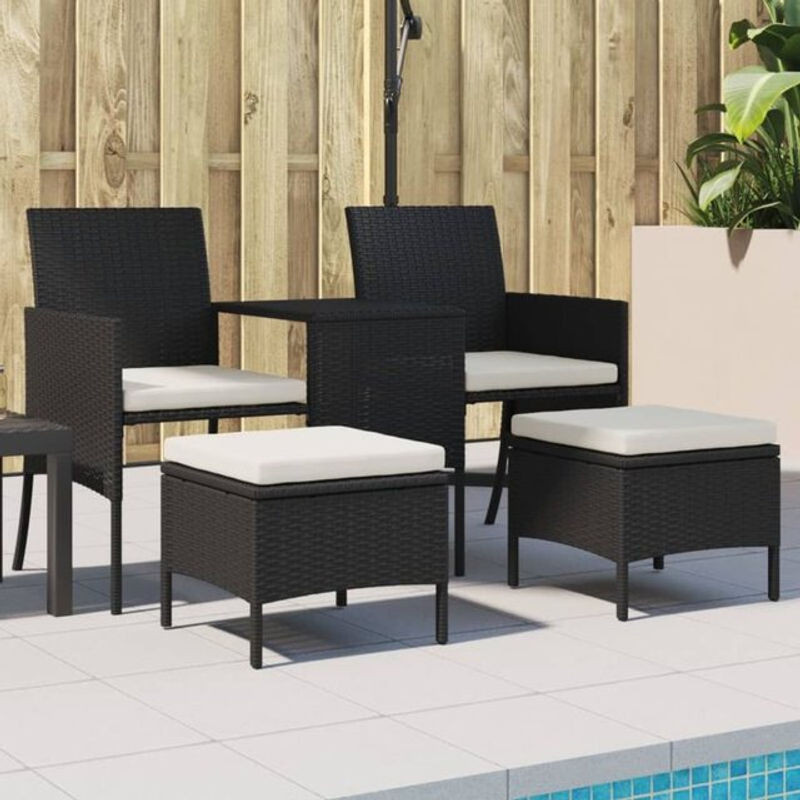 Vidaxl Gartensofa 2-Sitzer Set aus Polyrattan mit Tisch und Hockern in Schwarz - Bild 1