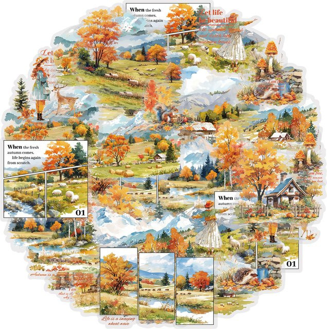 Etori Life 15-teiliges Herbstlandschaft Aufkleber-Set in Gold und Multicolour mit Natur- und Blumenmotiven für Laptop, Handy und Dekoration - Bild 1