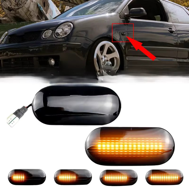 APMATAUTO LED Dynamische Seitenmarkierungsleuchte für Volkswagen VW Polo in Schwarz - Bild 1