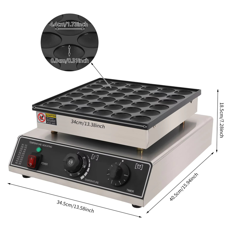 Sweetmile 36-Loch-Waffeleisen aus Edelstahl mit 950 W, verstellbare Temperatur 50–300 ℃, Farbe Schwarz-Silber - Bild 3