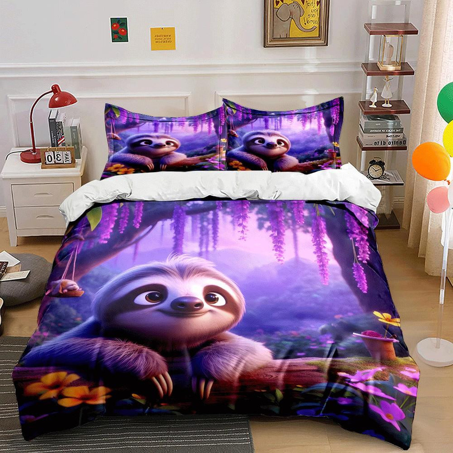 Dreiteiliges Bettwäsche-Set Natur-Flucht mit Faultier-Motiv für Kinder und Erwachsene, B/H: 135 x 200 cm - Bild 5