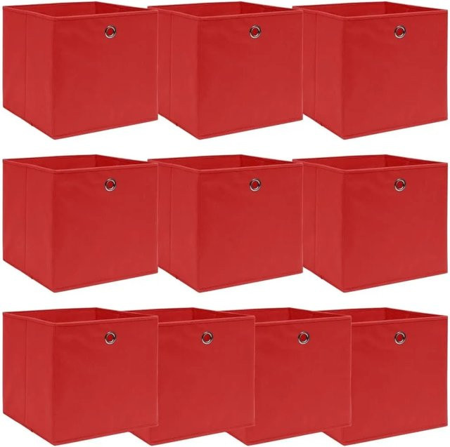 vidaXL Aufbewahrungsboxen aus Stoff mit Griffen, 10 Stück, Rot, B/T/H: 32 x 32 x 32 cm - Bild 1