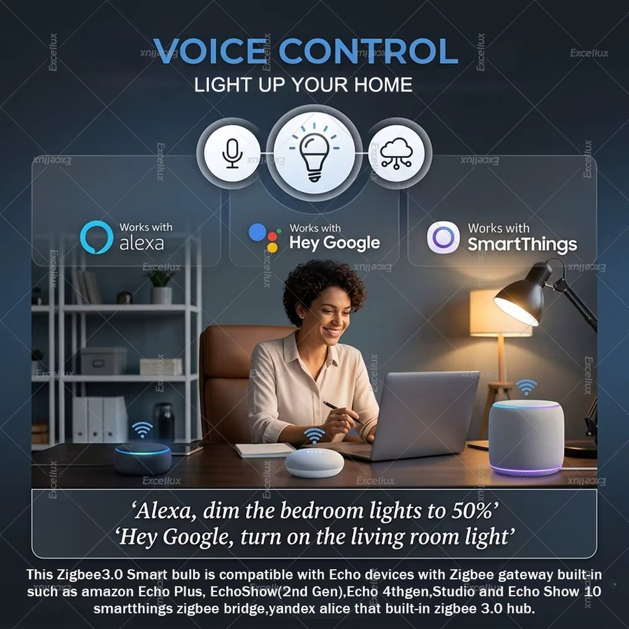 Excellux Zigbee 3.0 Smart LED-Glühbirne RGBCW, kompatibel mit Alexa und Home Assistant, Mehrfarbig - Bild 3