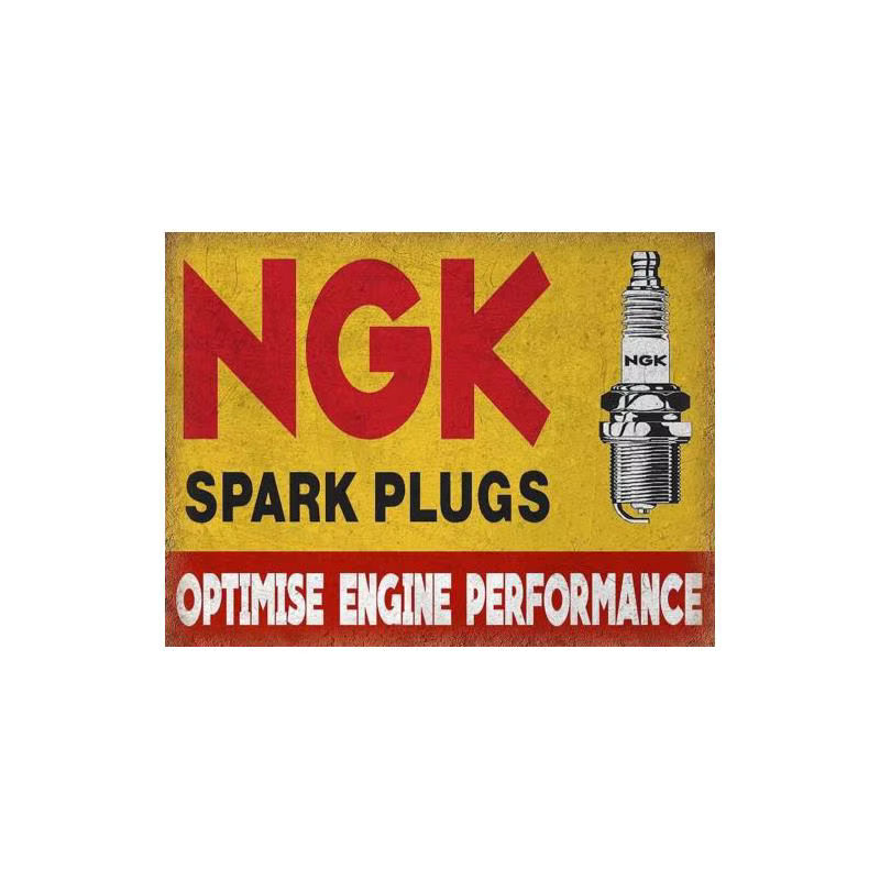 NGK Spark Plugs Vintage Retro Metall Blechschild Poster Plakette Wanddekoration in Gelb, A4, Querformat - Bild 2