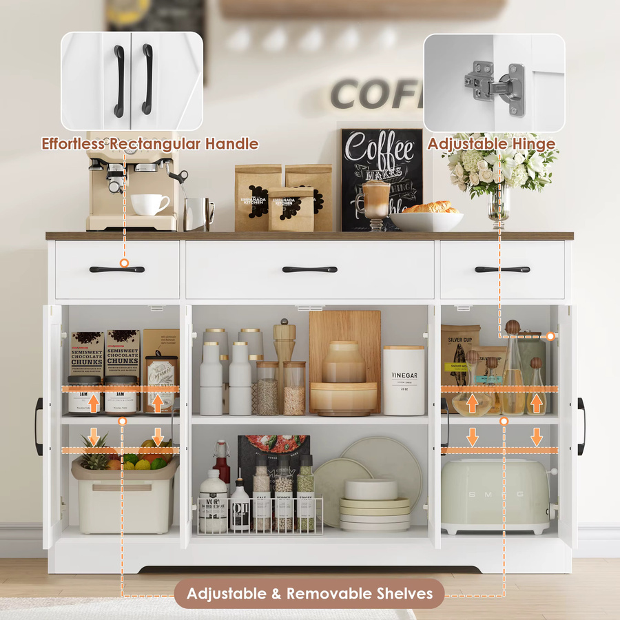 Getone Sideboard in Weiß mit 4 Scheunentüren und 3 Schubladen, Breite: 140 cm - Bild 2