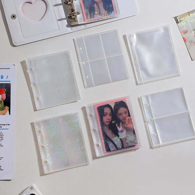 10 Stück Laser A8 Fotoalbum Nachfüllseiten aus Kunststoff, transparente Ersatzseiten mit Einzelgitter für 3 Zoll Karten zur Aufbewahrung - Bild 1