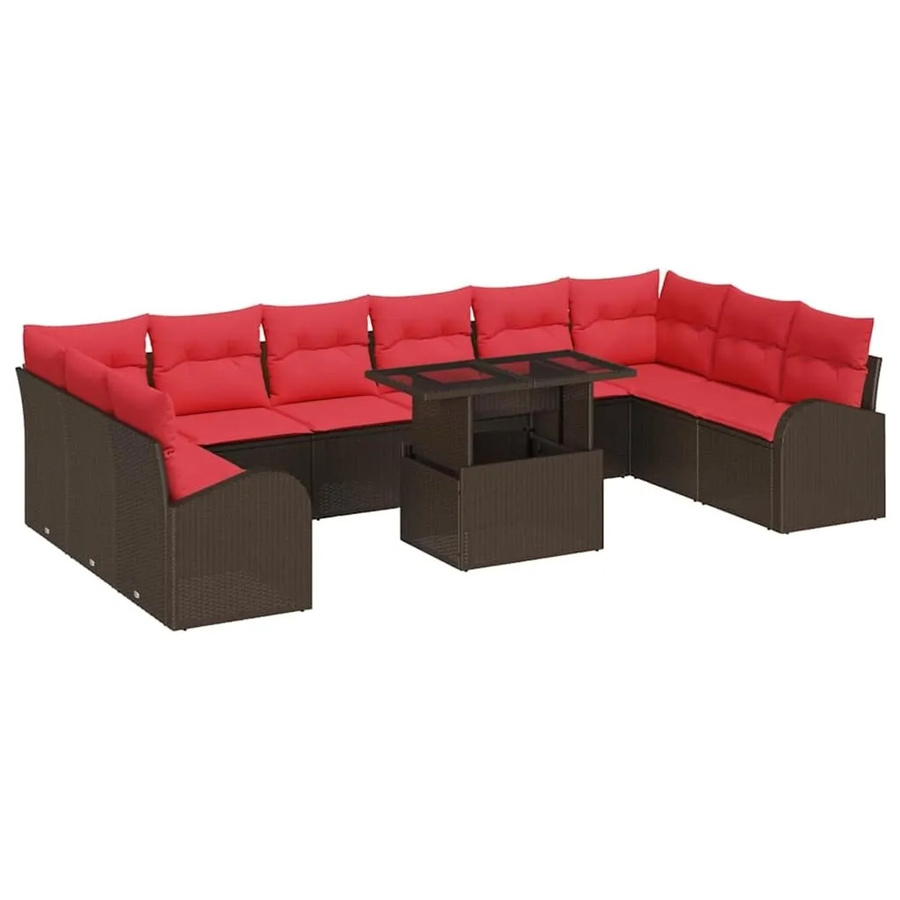 vidaXL Gartensofa-Set aus Poly-Rattan in Braun mit 11-teiligem Zubehör, Polsterkissen und integriertem Stauraum für Garten und Terrasse - Bild 2