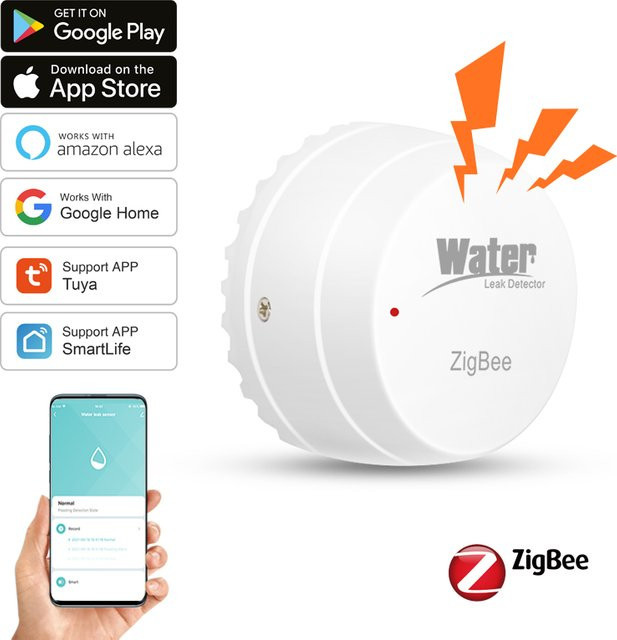 Tuya ZigBee Wasserleck-Detektor und Hochwassersensor zur Fernüberwachung via Smart Life App in Weiß - Bild 1