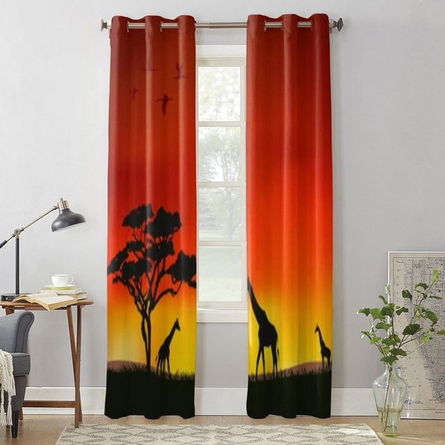 Super Six Vorhang mit afrikanischem Giraffen-Motiv in der Savanne, Farbe Orange, B: 135 cm, H: 92 cm - Bild 1