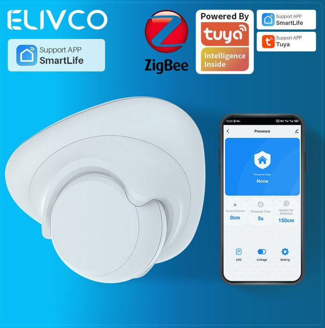 Tuya Elivco ZigBee Anwesenheitsdetektor mit 24GHz mmWave Radar-Sensor und PIR-Körpererkennung in Weiß für Smart Life APP - Bild 1
