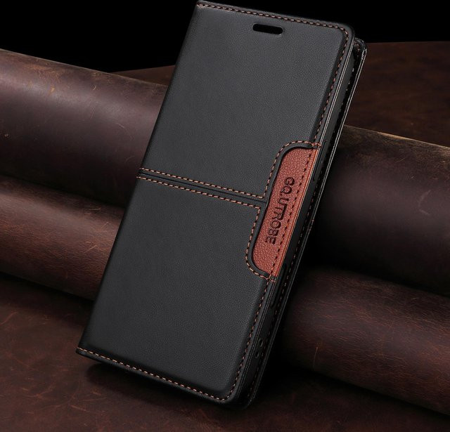 Magnetische Business Lederhülle mit Kartenfach für iPhone 11 bis 16 Pro Max in Schwarz - Bild 1