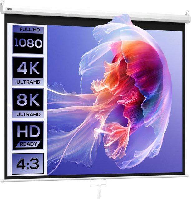 HOMCOM Beamer Leinwand 120 Zoll Projektionsleinwand mit manuellem Rollo für Heimkino und Büro, Format 4:3/16:9, Weiß/Schwarz, B: 244 cm x H: 183 cm - Bild 1
