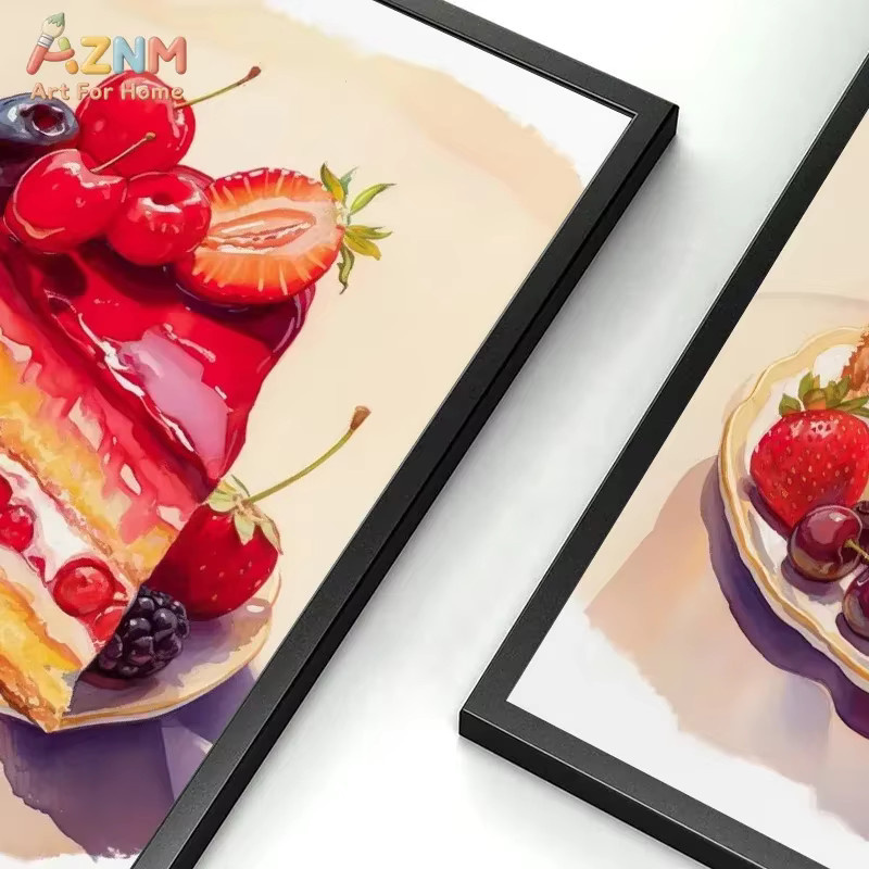 Kayou Leinwandgemälde Erdbeer-Französisches Gebäck Schokoladenkuchen Beeren-Blätterteig Eiscreme Wandkunst Poster Druck in Mehrfarbig - Bild 3