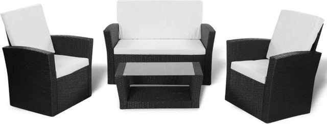 vidaXL 4-tlg Garten-Lounge-Set Modell 10 aus Poly Rattan mit Auflagen in Schwarz - Bild 1