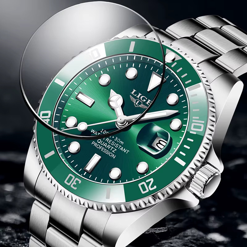 LIGE Armbanduhr Edelstahl, Analoguhr, Datum, Grün, Herren - Bild 3