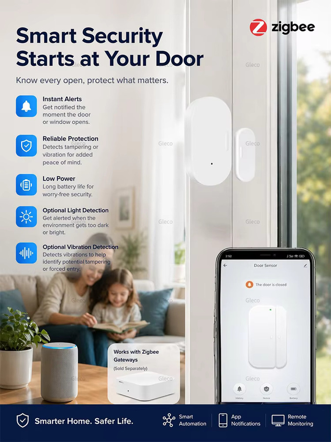 Coolo Zigbee Tür- und Fenstersensor mit Helligkeits- und Vibrationsdetektor in Weiß für Tuya und MQTT Smart Home Sicherheitssystem - Bild 7