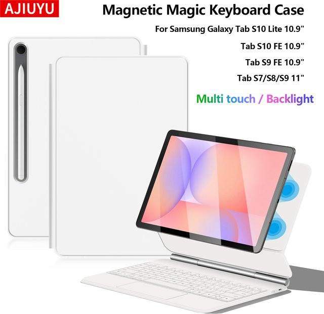AJIUYU Magnetische Tastaturhülle mit Touchpad und Hintergrundbeleuchtung für Samsung Galaxy Tab S7 S8 S9 S10 S9 FE S10 FE 10,9 Zoll in Schwarz oder Weiß - Bild 1