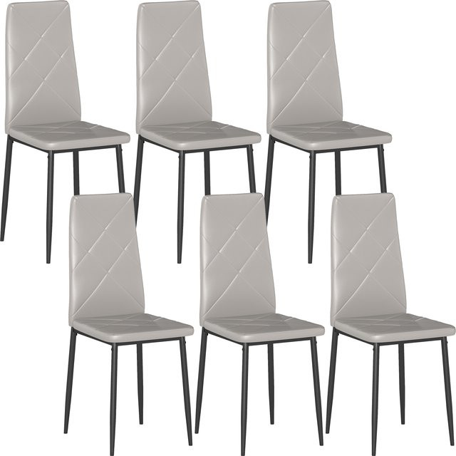 HOMCOM Set mit 6 Esszimmerstühlen aus Kunstleder in Grau mit hoher Rückenlehne, Diamantsteppung und Stahlbeinen - Bild 1