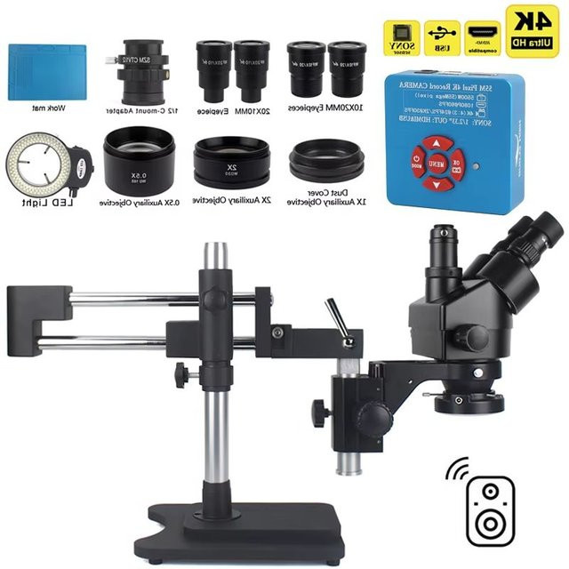 HIGH CLOUD Trinokular Stereo Zoom Mikroskop mit 48MP 4K HDMI VGA USB Anschluss für PCB und Telefon Reparatur, 3,5X 90X Simul-Brenn Doppel Boom Standfuß - Bild 1