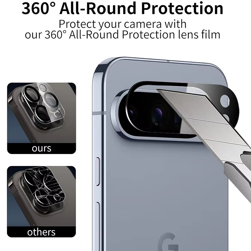 3-teiliger Kameralinsen-Schutz aus gehärtetem Glas für Google Pixel 10 Pro XL und Google Pixel 9 Pro XL in Schwarz und Transparent - Bild 4